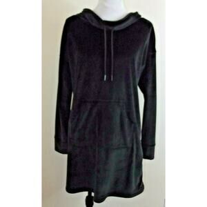 TAHARI Sleepwear FLEECE Cowl Neck DRESS Athleisure - MEDIUM Black Soft